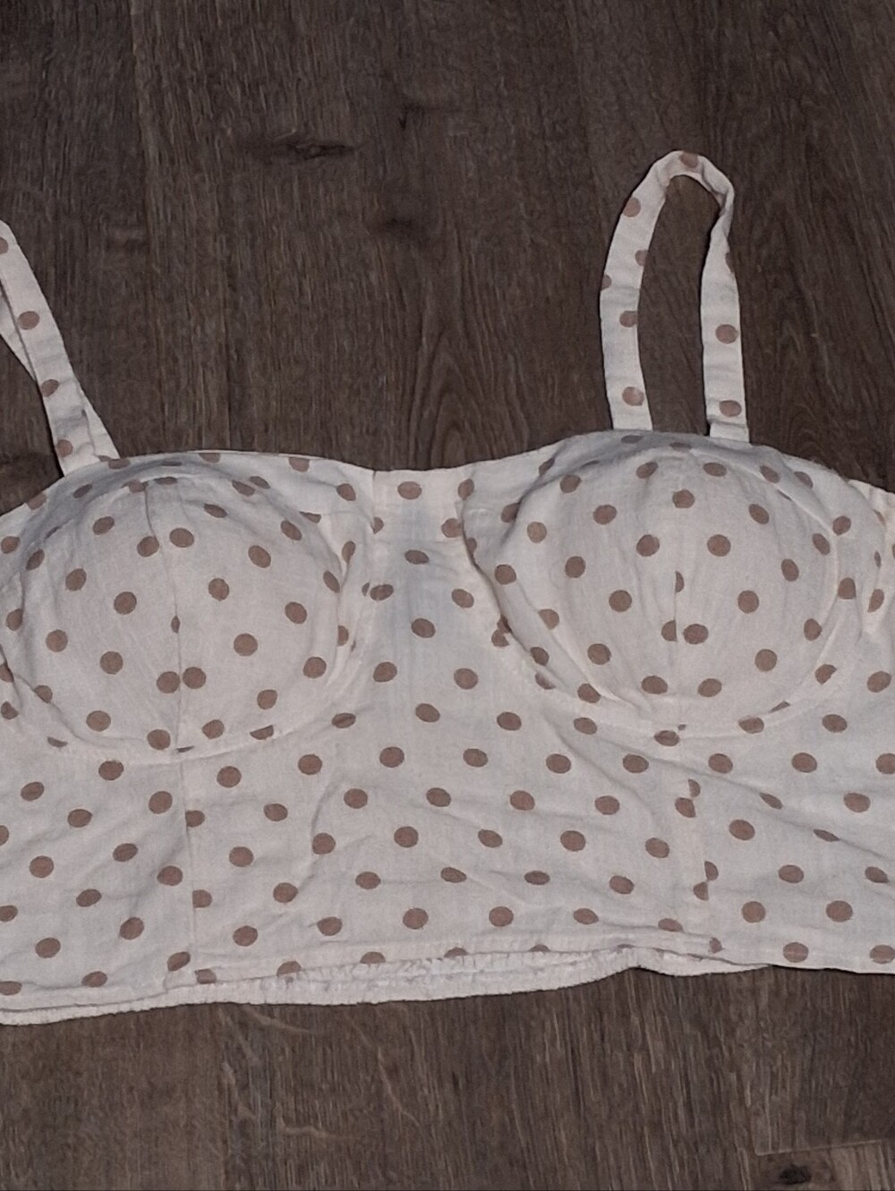 Lily Rose Ivory & Tan Polka Dot Crop Bustier Top